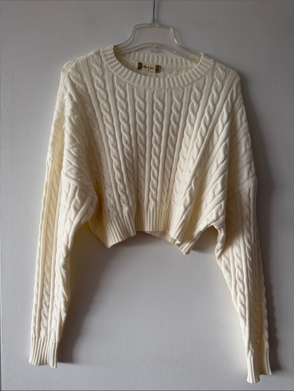 Ivory Cable Knit Cropped Boxy Altar'd State Sweater Boho Cream Size Medium NWT